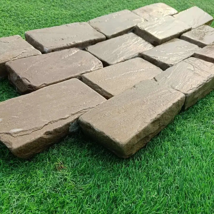 Tumbled Raj green sandstone cobble setts 200 x 100 x 50